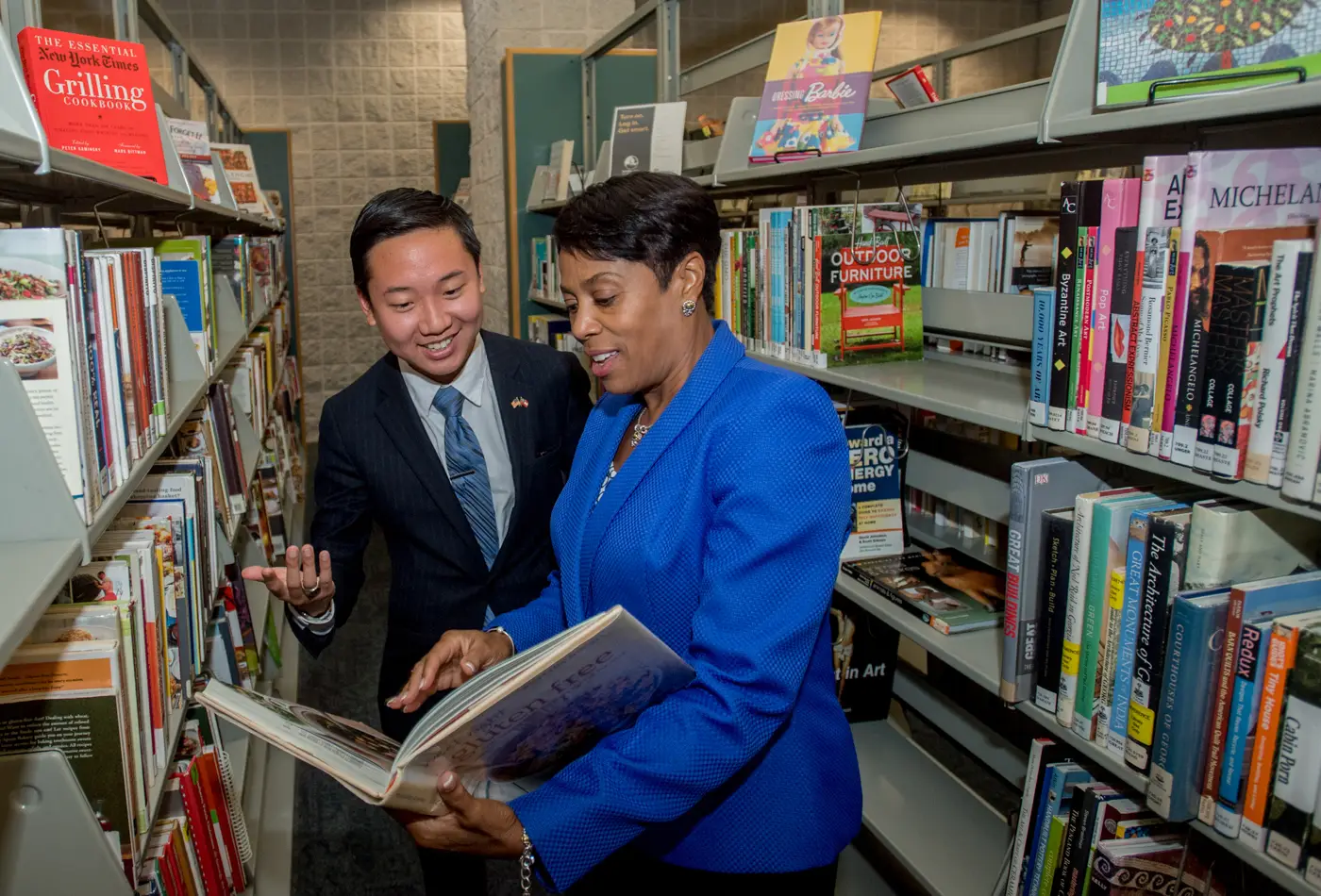 Board members photographed inside the library